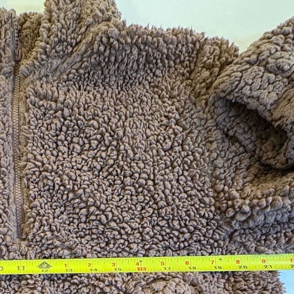 SAGE Collective Small Taupe Sherpa Teddy Fleece Quarter Zip Pullover Sweatshirt - Picture 4 of 5